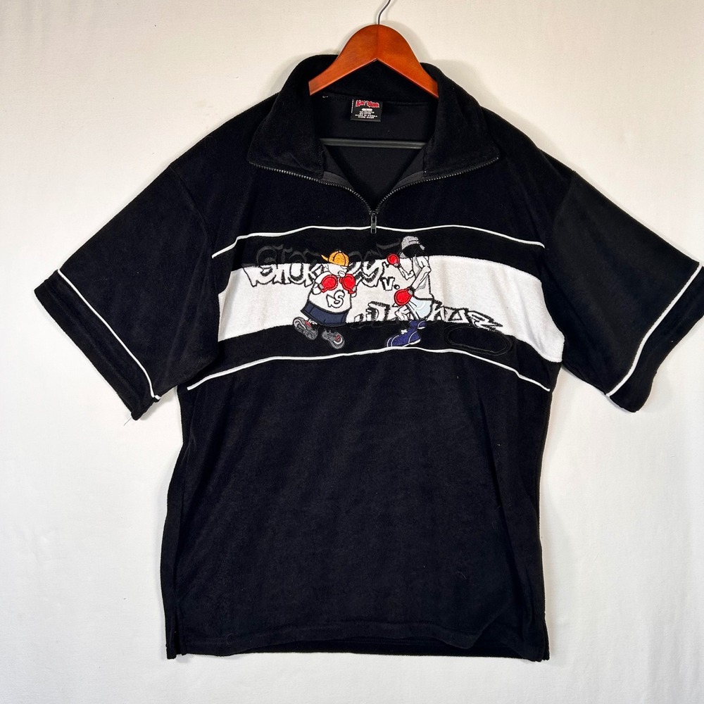 Vintage Lil Thug Velour Quarter Zip Shirt Black Graphic Boxing Men L Streetwear